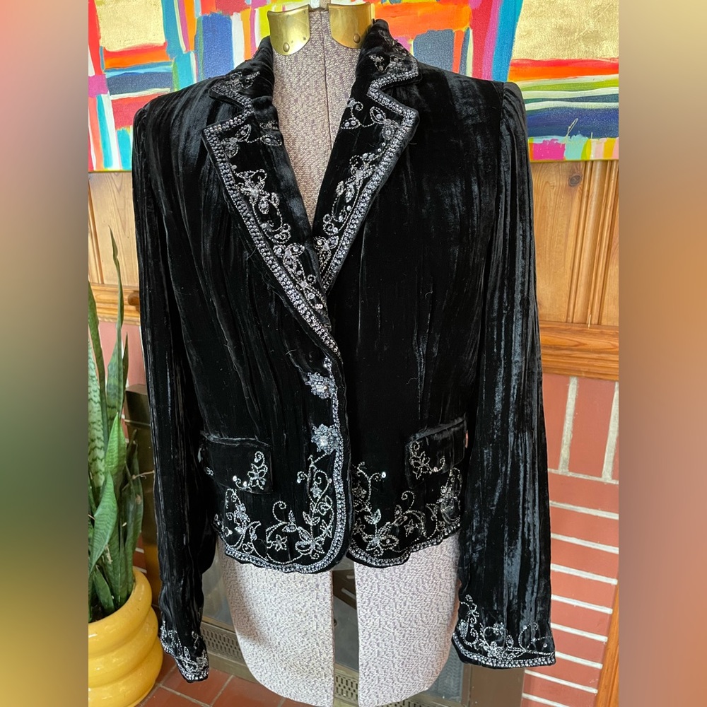 ECI Crushed Velvet Beaded Evening Jacket